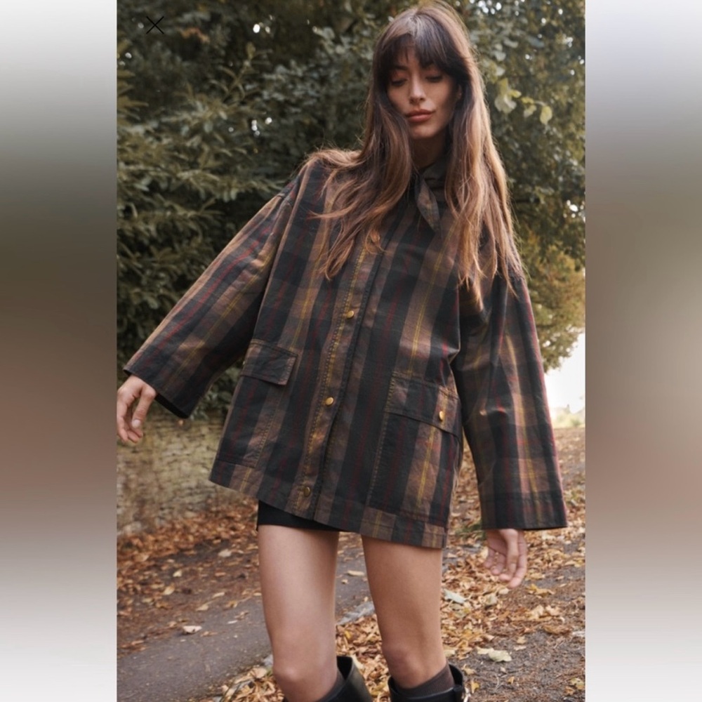 Kerchief collar plaid trench coat ZARA M-L NWT